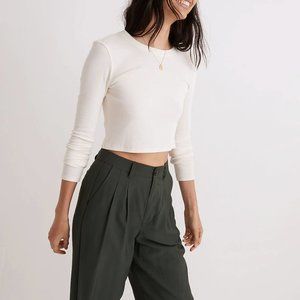 Madewell NWT Fine Ribbed Supercrop Crewneck Long-Sleeve Tee - Antique Cream